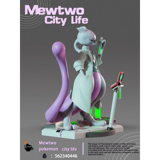 FeiMaoYingRi Pokémon City Life Series Mewtwo Resin Statue