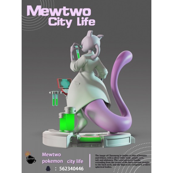 FeiMaoYingRi Pokémon City Life Series Mewtwo Resin Statue