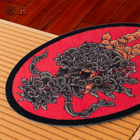 OFFART x HORIREN Hundred Cat Dragon King Oval Carpet Lucky Red Color